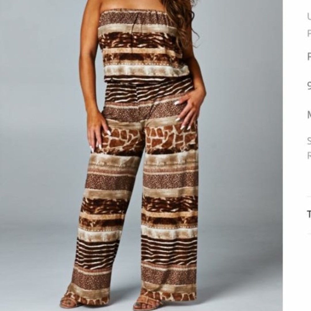 Strapless animal print jumpsuit